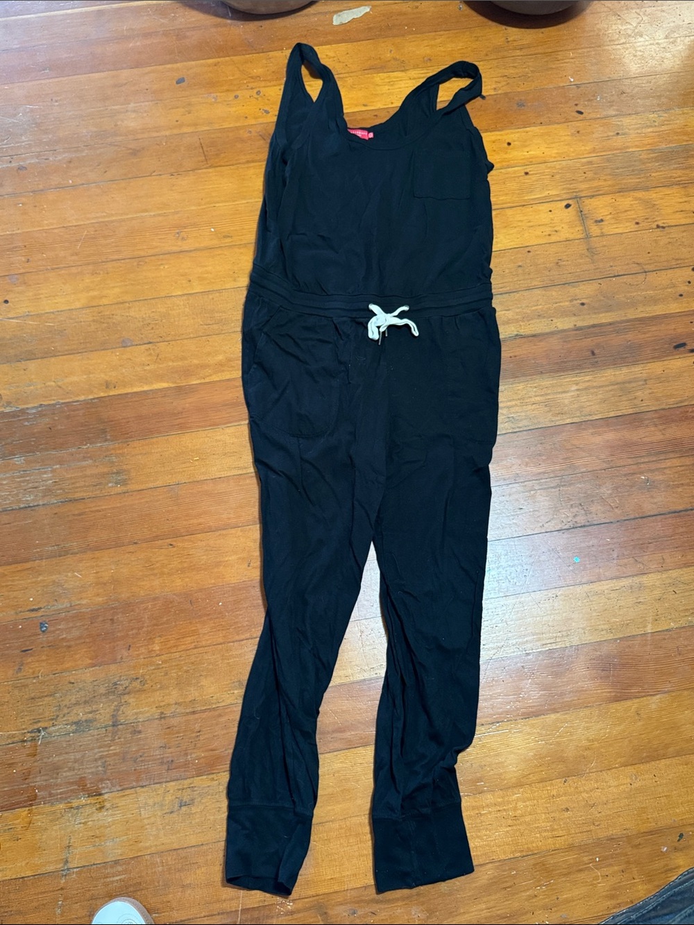 Sleeveless Black Tank Jumpsuit with Contrast Drawstring